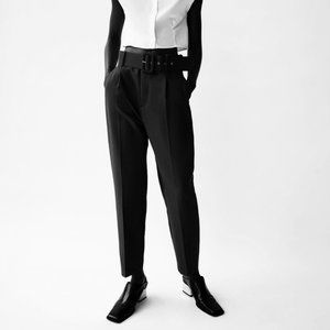 ZARA Black High-Waisted Belted Pants, size XL